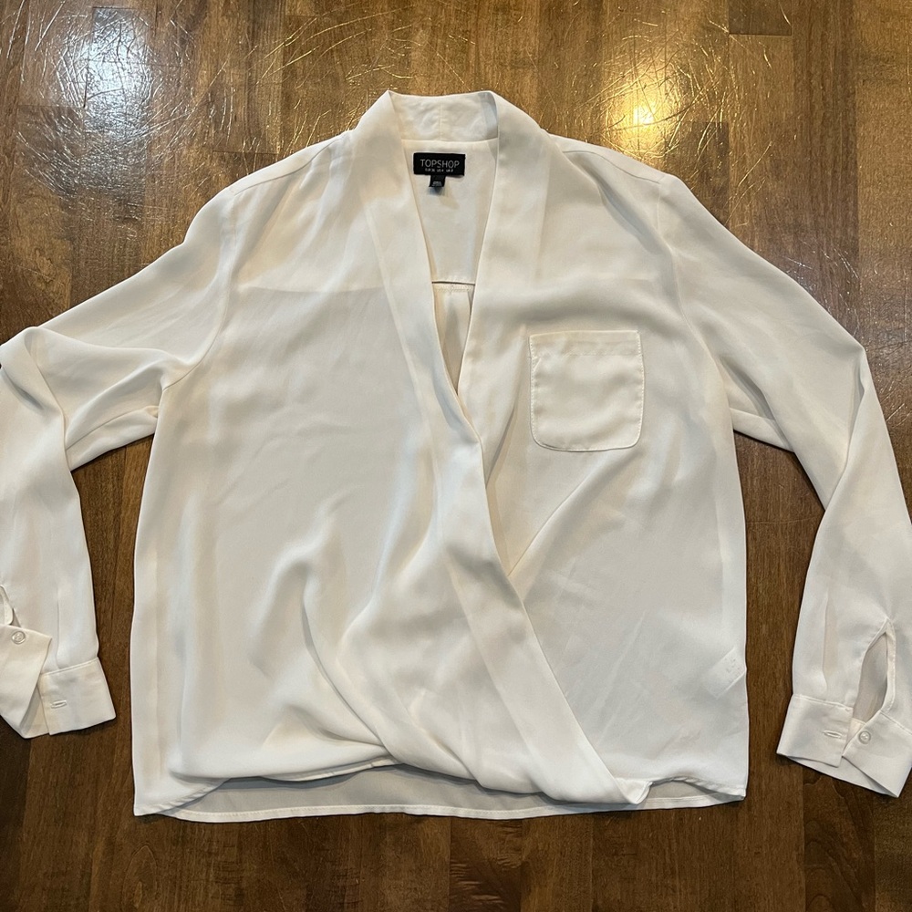Topshop Cream Wrap Blouse with V-Neck